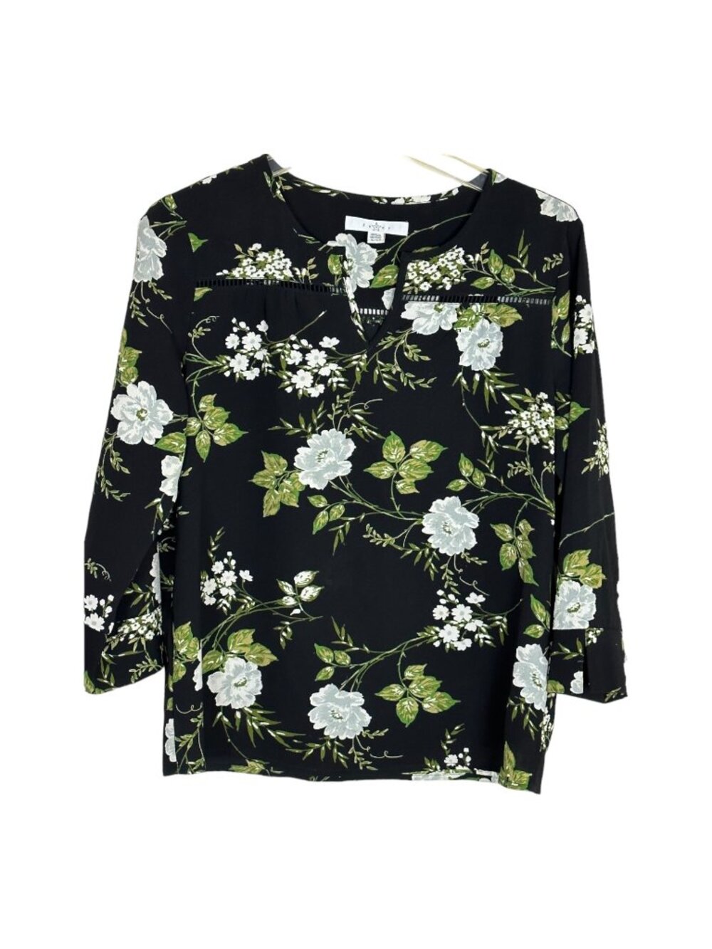 Fever Size Small Long Sleeve Pull Over Women's Blouse Color Black Print